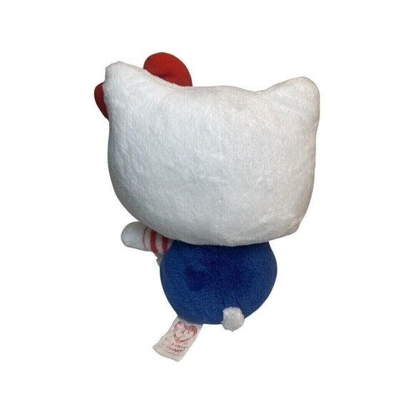 TY Hello Kitty Red White & Blue Stuffed Animal 7" Doll Overalls Stripe Patriotic - Picture 5 of 11